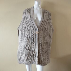 Aran Crafts Poncho Cape Cardigan Women M/L Beige 100% Merino Wool Boho